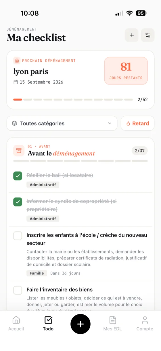 Checklist de déménagement du locataire dans MoveSafe